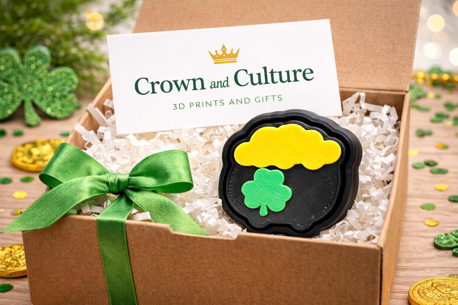 3D Printed Pot of Gold Fidget Clicker: Shamrock Desk Toy, St. Patrick's Stress Relief
