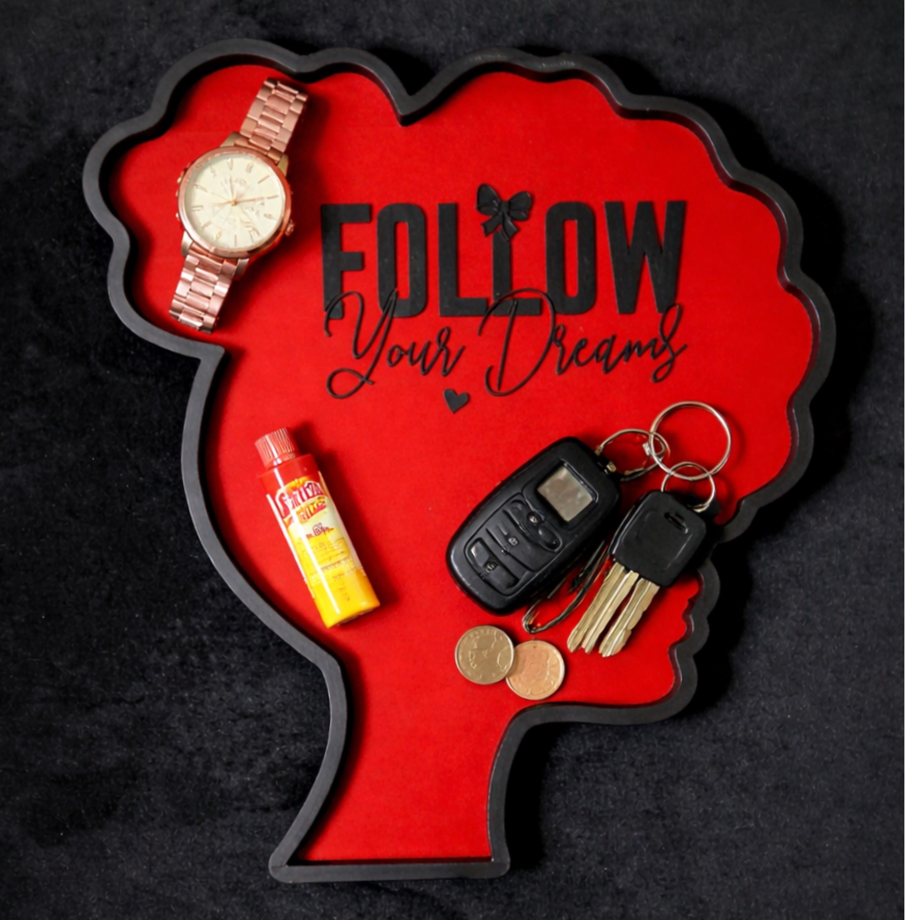 Afro Silhouette Trinket Tray – Jewelry Dish, Key Holder, “Follow Your Dreams” Decor