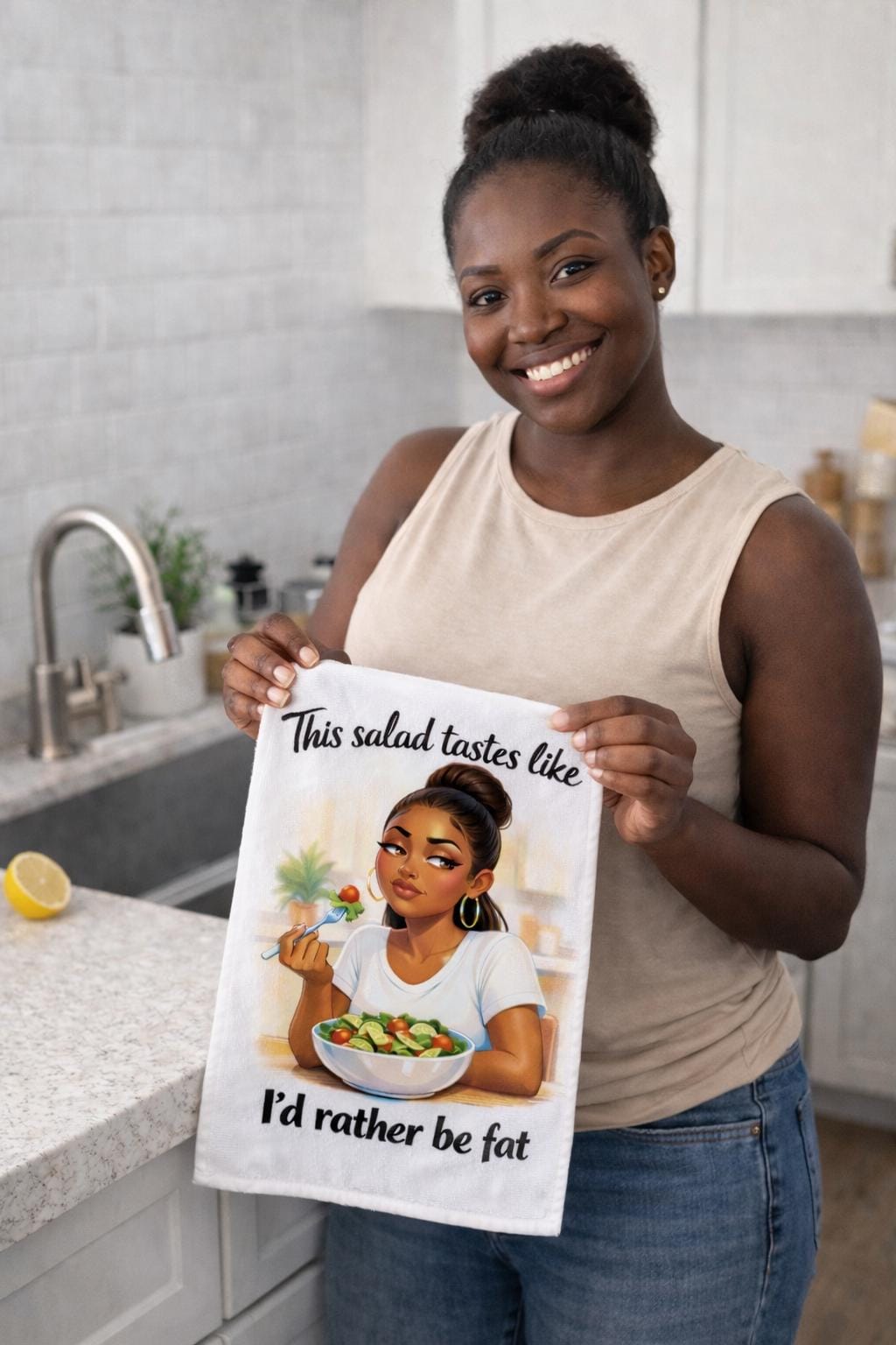 This Salad Tastes Like I'd Rather Be Fat Tea Towel | Microfiber Kitchen Towel