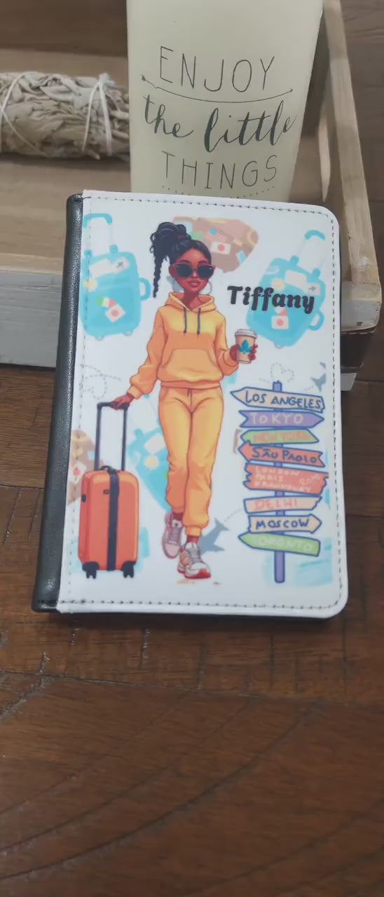Wanderlust Passport Cover, African American Woman, Suitcase, Plane, Traveler, Vacation, Abroad, Countries