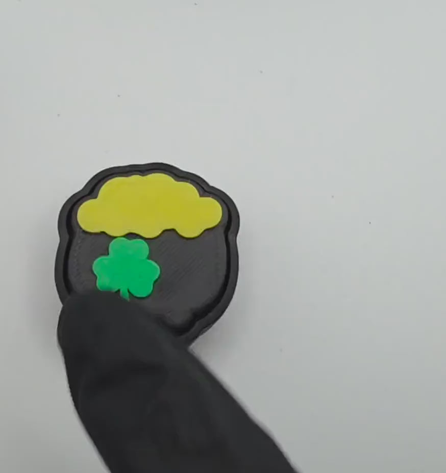 3D Printed Pot of Gold Fidget Clicker: Shamrock Desk Toy, St. Patrick's Stress Relief